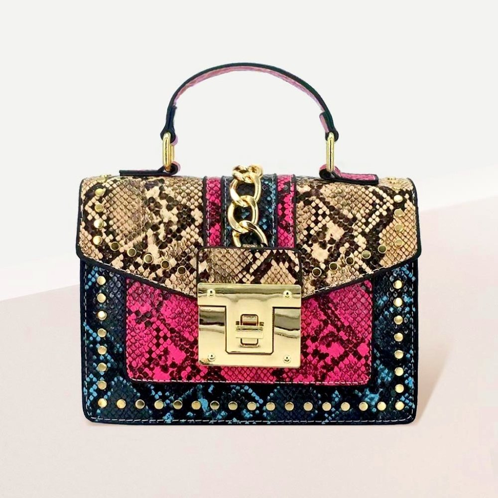 Snake Pattern Faux Leather Crossbody Handbag